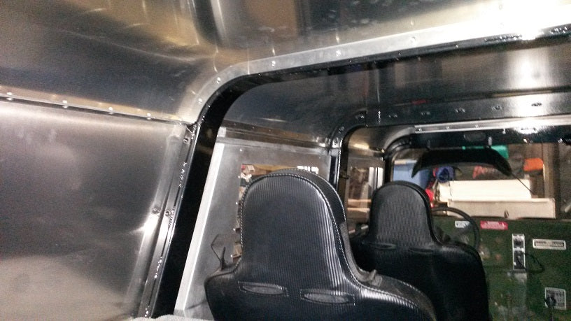 Inside view of aluminum hard top for a humvee