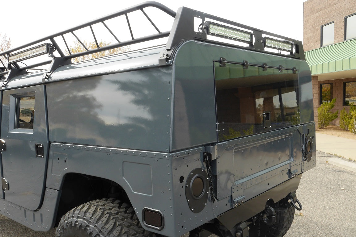Powder-coated aluminum wagon back for humvee